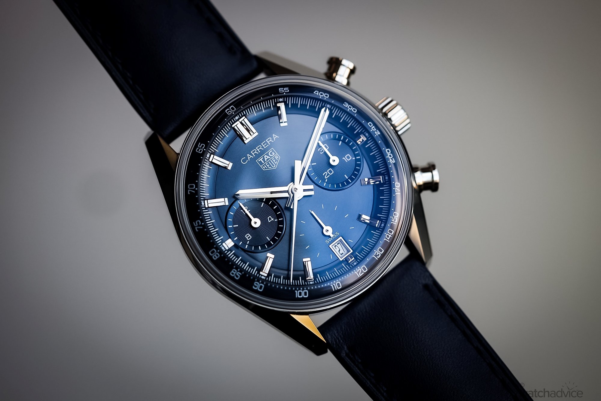 Tag Heuer Carrera Chronograph Glassbox Blue Dial Leather Strap