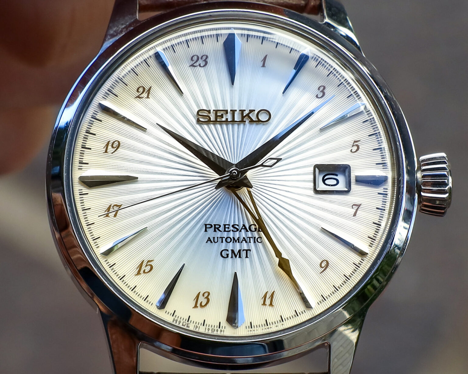 Seiko Presage dress watch displayed on a marble surface